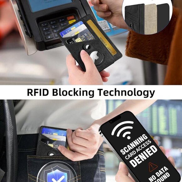 Minimalist RFID Wallet for Women Faux Leather AirTag Holder Slim Compact - Picture 4 of 7